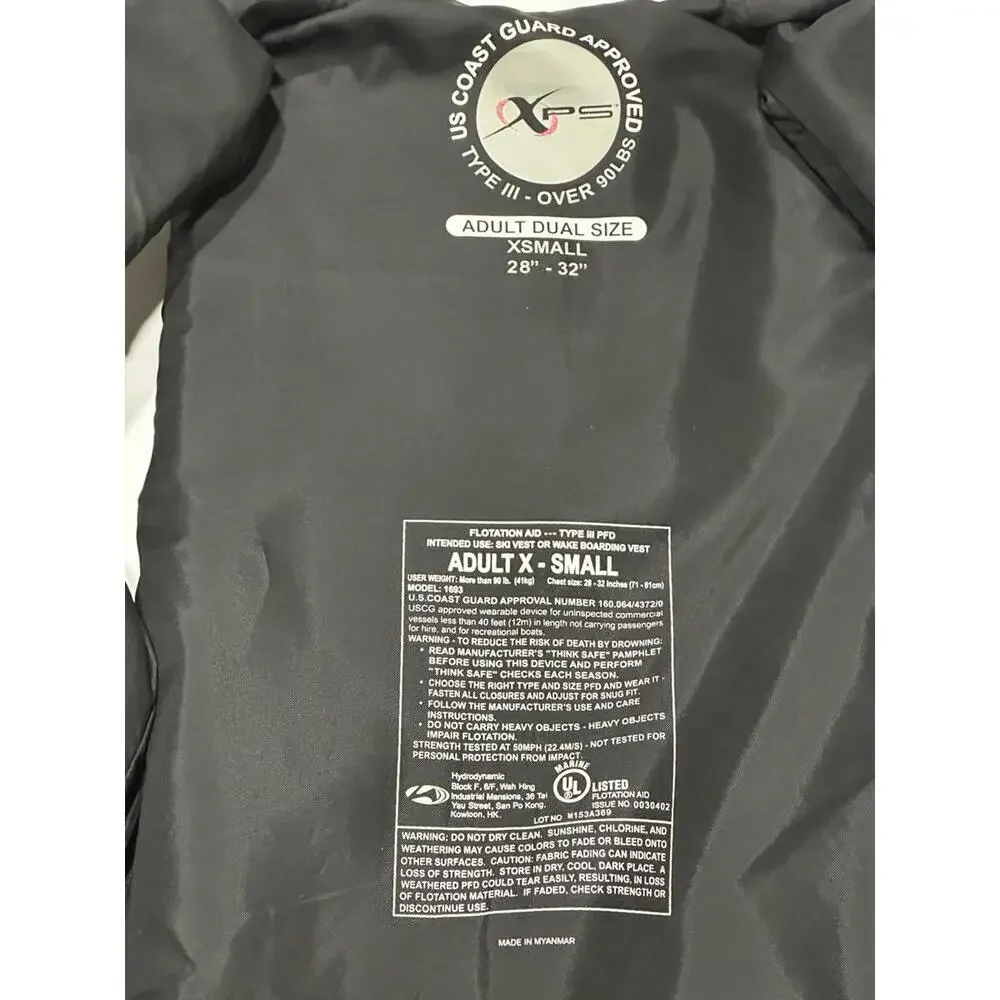 XPS Adult Dual Size Life Jacket US Coast Guard Approved Red and Black XS 28"-32" - Picture 7 of 7